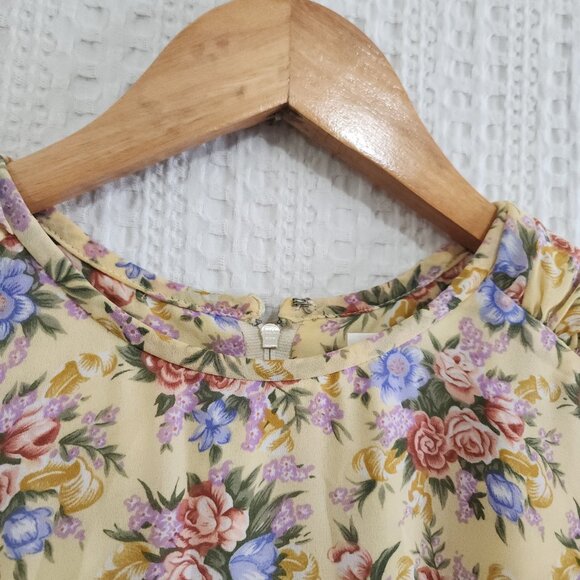 Vintage Leslie Fay Yellow Floral Prairie Cottagecore Midi Dress Size 18 (XL Fit) - Picture 9 of 16